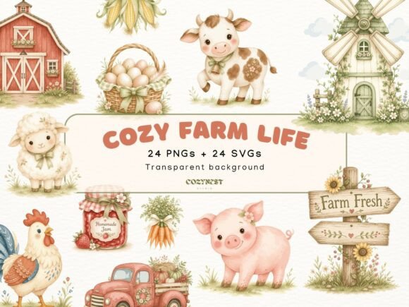 Download Farm Watercolor Cliparts. Cute Animals - Watercolor clipart Collection
