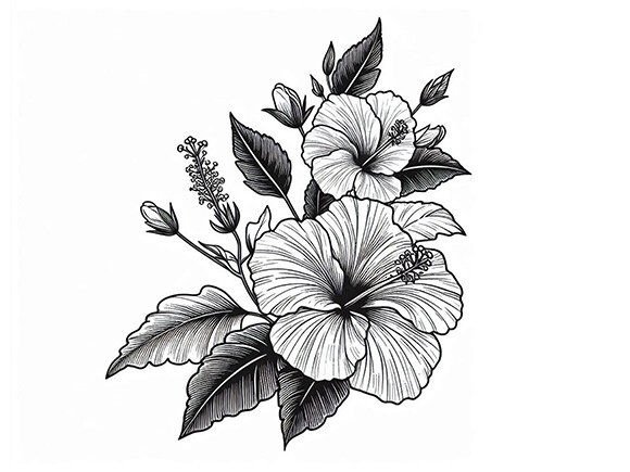 Download Hibiscus Flowers in a Vintage Woodcut - Woodcut Collection