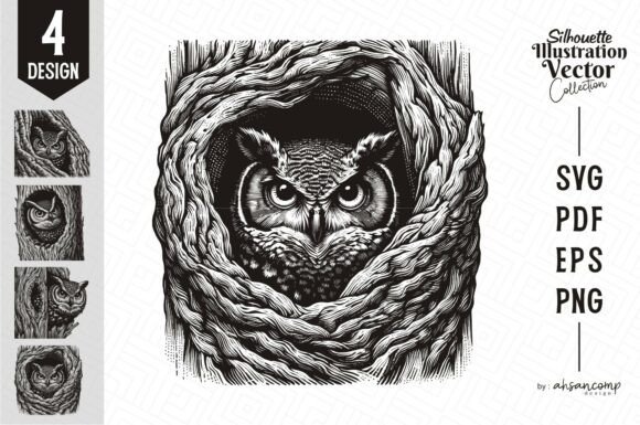 Download Owl Silhouette Woodcut Style Vector - Woodcut Collection