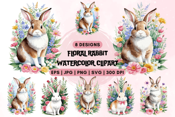 Download Floral Rabbit Watercolor Clipart - Watercolor clipart Collection