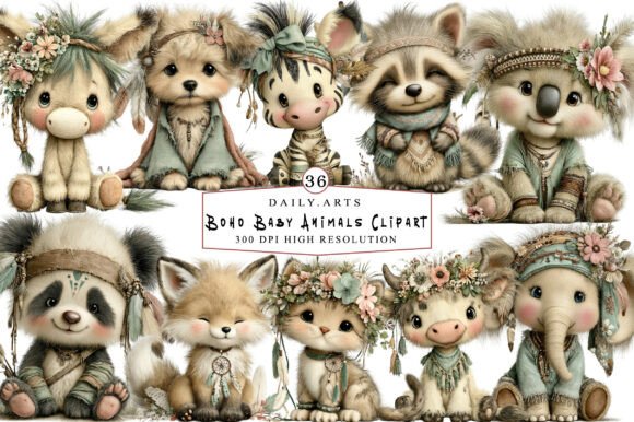 Download Whimsical Boho Baby Animals Clipart - Premium Resources