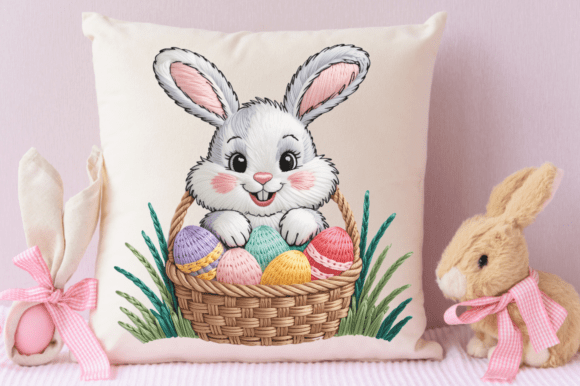 Download Faux Yarn Bunny with Easter Eggs PNG Des - Easter egg Collection