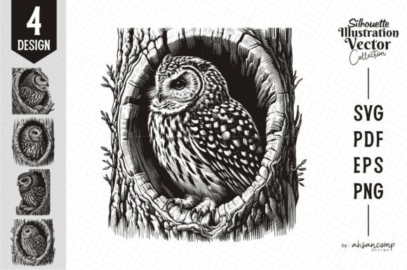 Download Owl Silhouette Woodcut Style Vector - Woodcut Collection