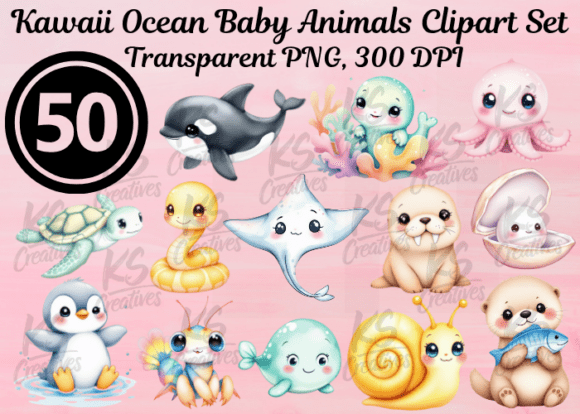 Download Kawaii Ocean Baby Animals Clipart Set - Premium Resources