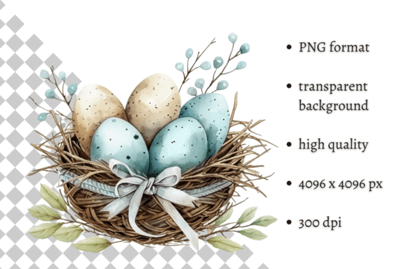 Download Watercolor Blue Easter Eggs Nest PNG - Easter egg Collection