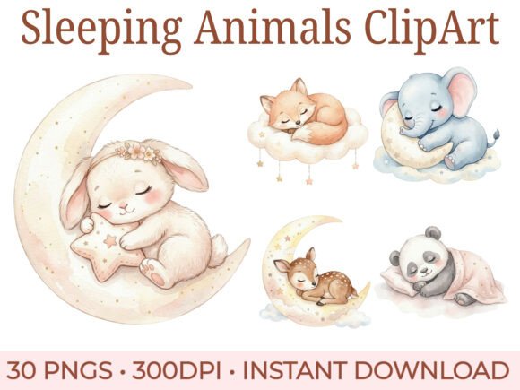 Download Sleeping Baby Animals Clipart Bundle - Premium Resources