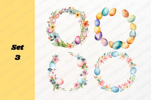 Download Watercolor Easter Egg Flower Frame Set - Easter egg Collection