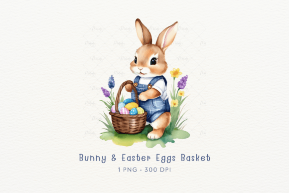 Download Watercolor Bunny &amp; Easter Eggs Basket - Easter egg Collection